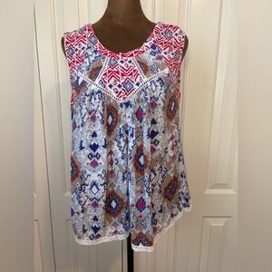 Patrons of Peace Multicolor Geometric Boho Blouse Size Large